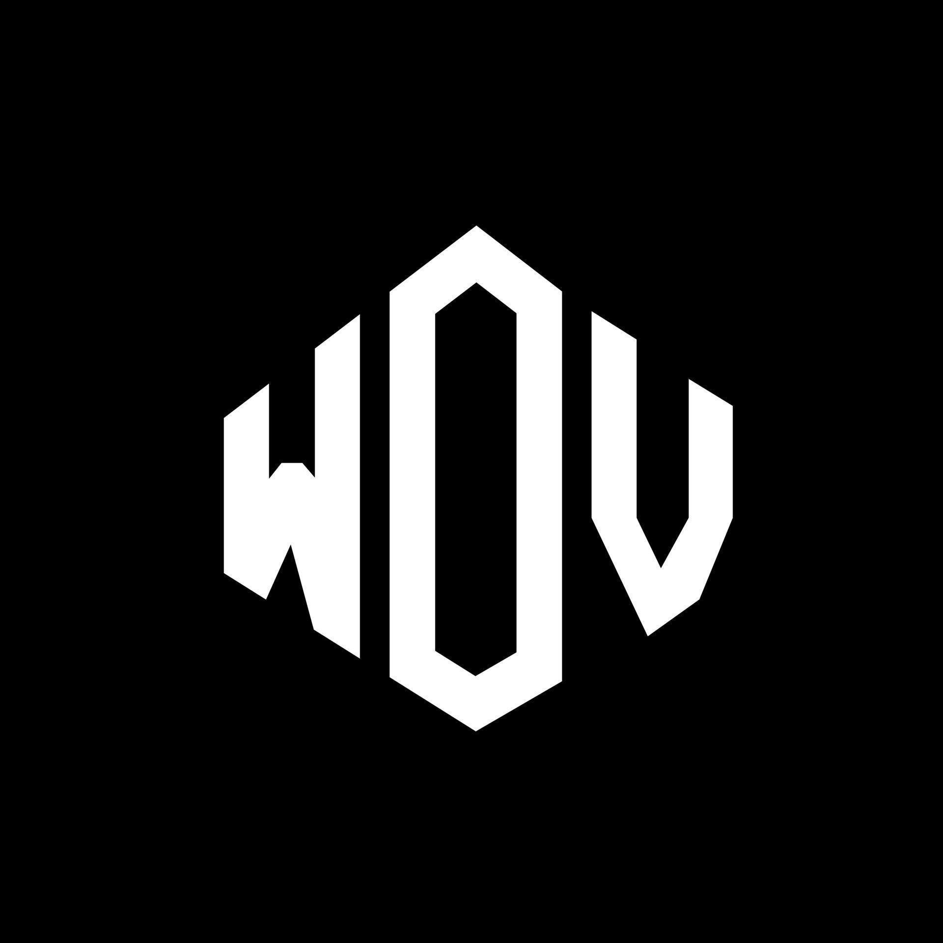 WOV letter logo design with polygon shape. WOV polygon and cube shape