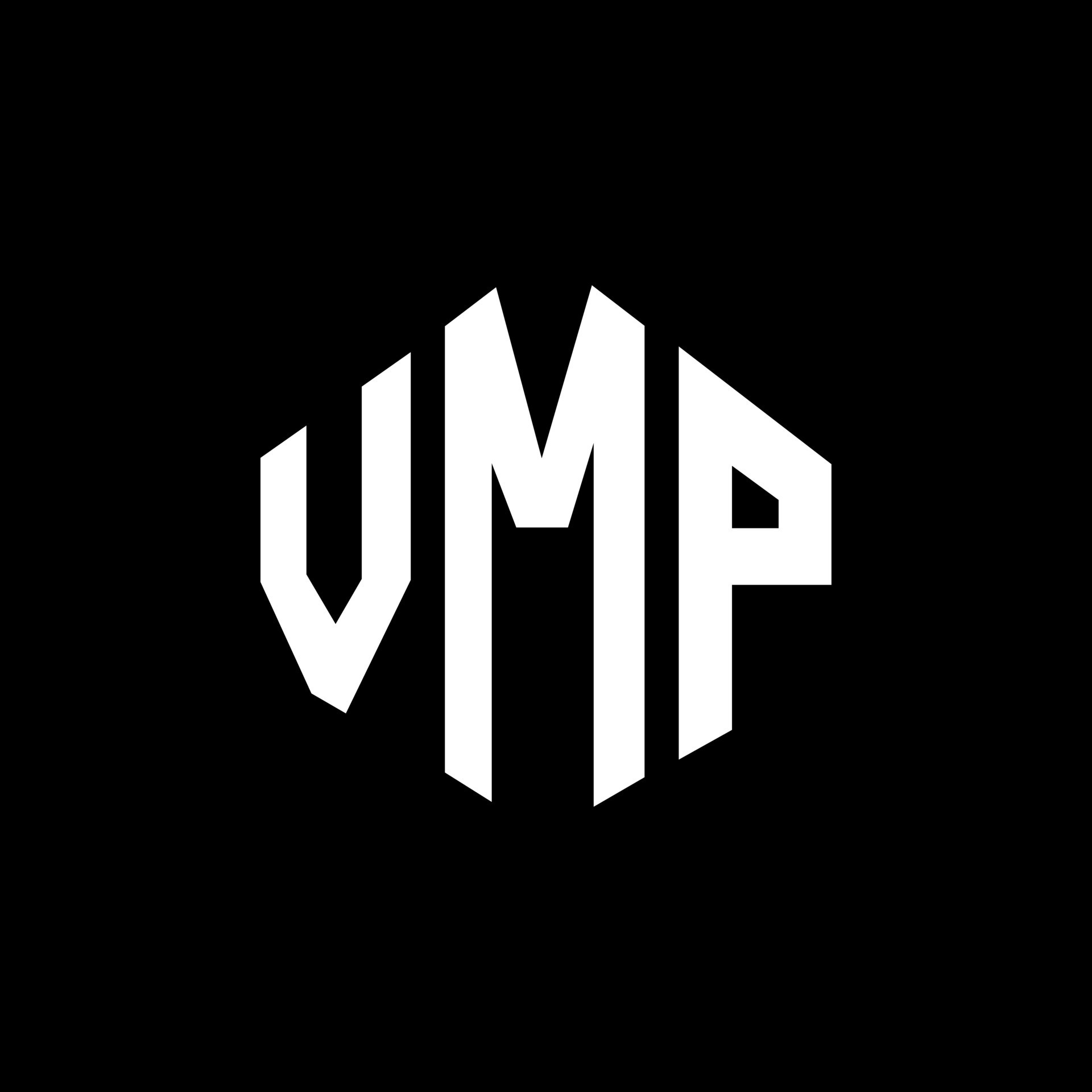 diseño de logotipo de letra vmp con forma de polígono. diseño de