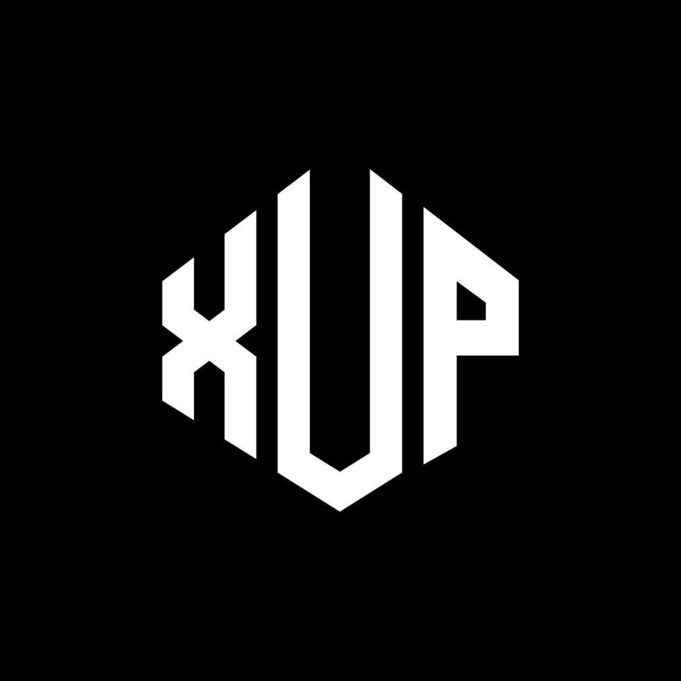 XUP letter logo design with polygon shape. XUP polygon and cube shape logo design. XUP hexagon vector logo template white and black colors. XUP monogram, business and real estate logo.
