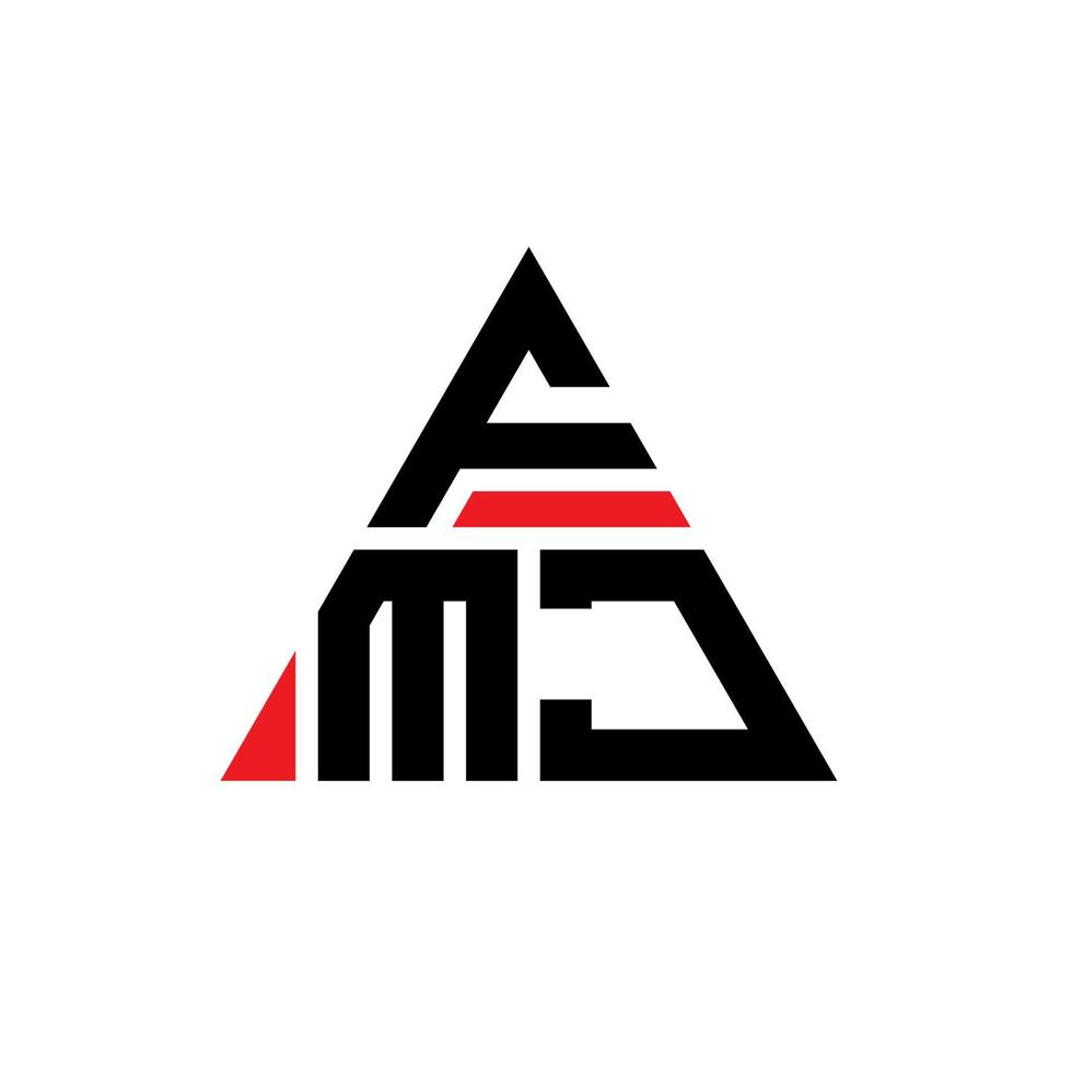 FMJ triangle letter logo design with triangle shape. FMJ triangle logo design monogram. FMJ triangle vector logo template with red color. FMJ triangular logo Simple, Elegant, and Luxurious Logo.