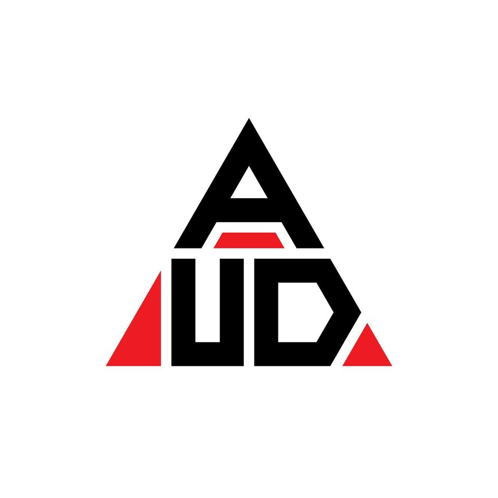 diseño de logotipo de letra de triángulo aud con forma de triángulo. monograma de diseño de logotipo de triángulo aud. plantilla de logotipo de vector de triángulo aud con color rojo. logo triangular aud logo simple, elegante y lujoso.