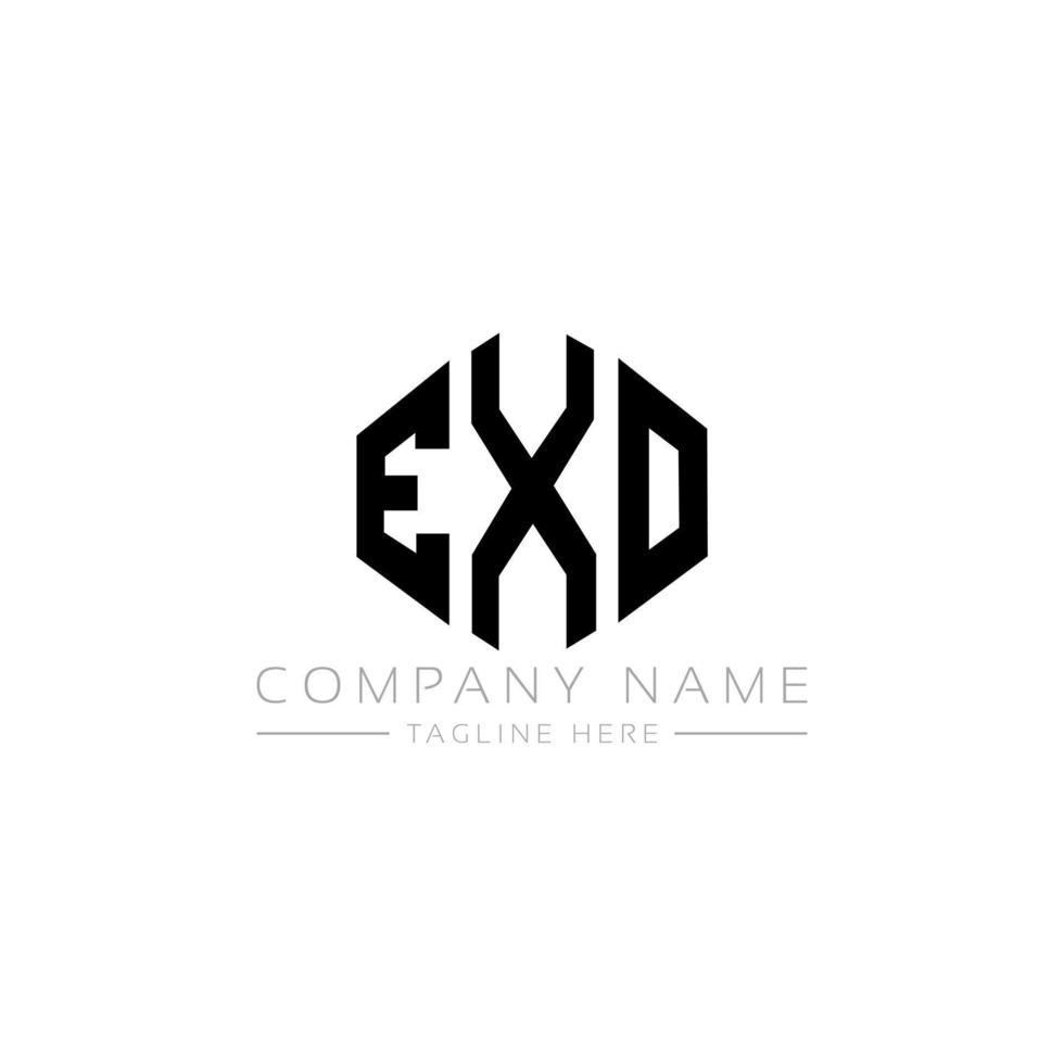 diseño de logotipo de letra exo con forma de polígono. diseño de logotipo exo polígono y forma de cubo. exo hexágono vector logo plantilla colores blanco y negro. monograma exo, logo comercial e inmobiliario.