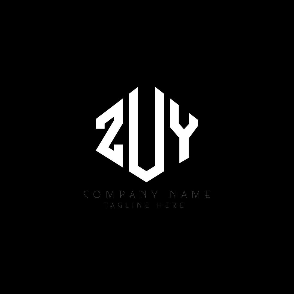 ZUY letter logo design with polygon shape. ZUY polygon and cube shape logo design. ZUY hexagon vector logo template white and black colors. ZUY monogram, business and real estate logo.