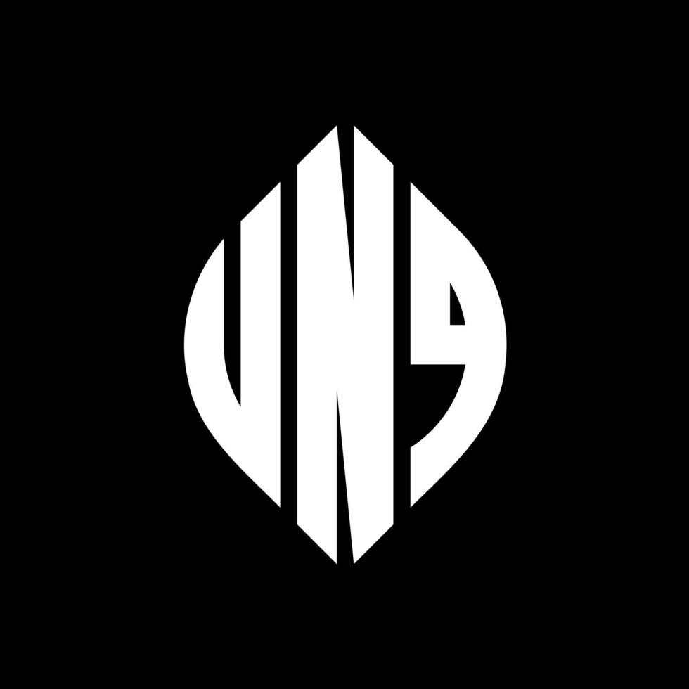 UNQ circle letter logo design with circle and ellipse shape. UNQ ellipse letters with typographic style. The three initials form a circle logo. UNQ Circle Emblem Abstract Monogram Letter Mark Vector. vector
