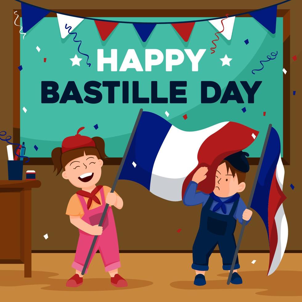 Kids Celebrate Bastille Day with Flag vector