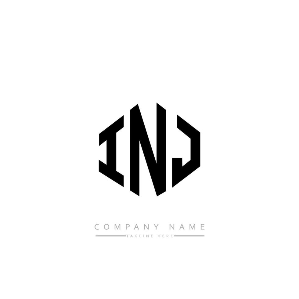 INJ letter logo design with polygon shape. INJ polygon and cube shape logo design. INJ hexagon vector logo template white and black colors. INJ monogram, business and real estate logo.