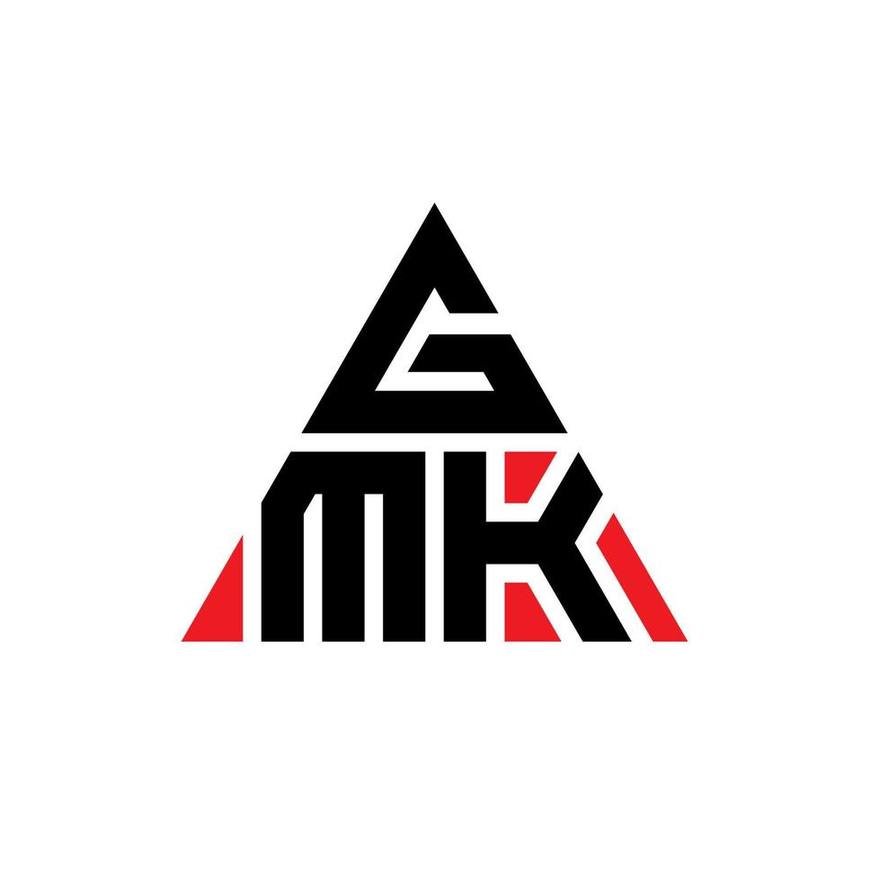 Diseño de logotipo de letra triangular gmk con forma de triángulo. monograma de diseño de logotipo de triángulo gmk. plantilla de logotipo de vector de triángulo gmk con color rojo. logo triangular gmk logo simple, elegante y lujoso.