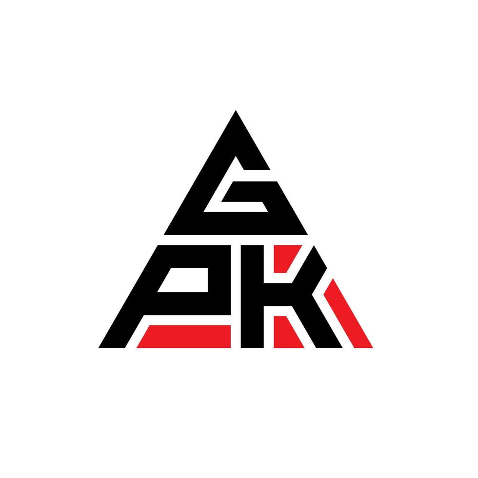 diseño de logotipo de letra triangular gpk con forma de triángulo. monograma de diseño de logotipo de triángulo gpk. plantilla de logotipo de vector de triángulo gpk con color rojo. logo triangular gpk logo simple, elegante y lujoso.