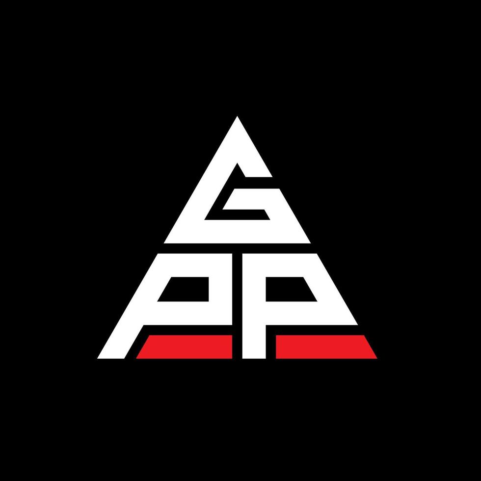 GPP triangle letter logo design with triangle shape. GPP triangle logo design monogram. GPP triangle vector logo template with red color. GPP triangular logo Simple, Elegant, and Luxurious Logo.