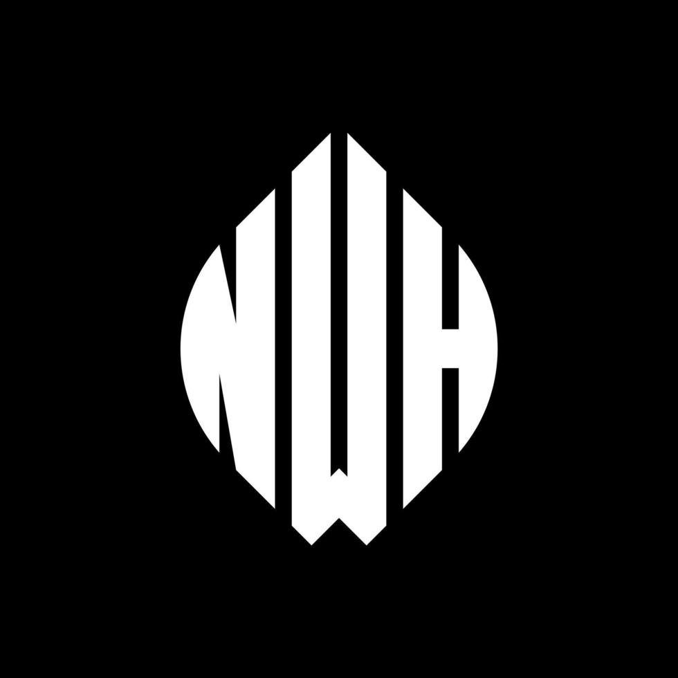 NWH circle letter logo design with circle and ellipse shape. NWH ellipse letters with typographic style. The three initials form a circle logo. NWH Circle Emblem Abstract Monogram Letter Mark Vector. vector