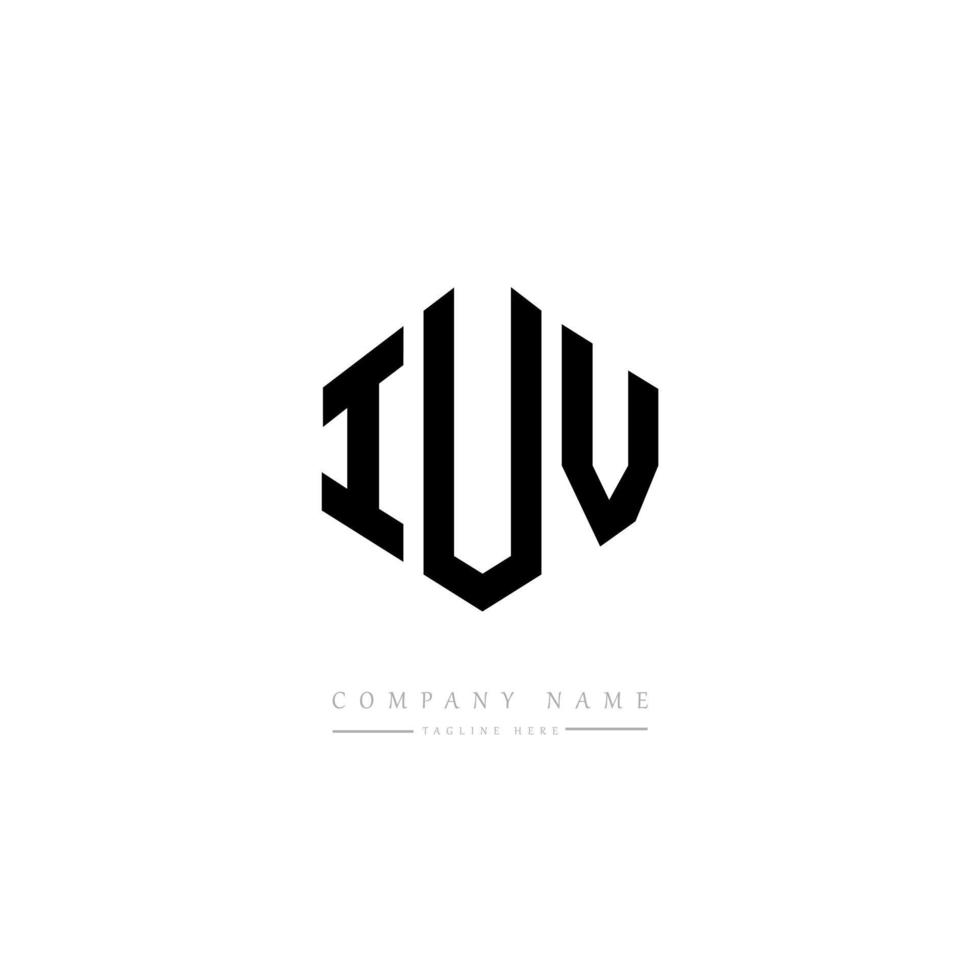 IUV letter logo design with polygon shape. IUV polygon and cube shape logo design. IUV hexagon vector logo template white and black colors. IUV monogram, business and real estate logo.