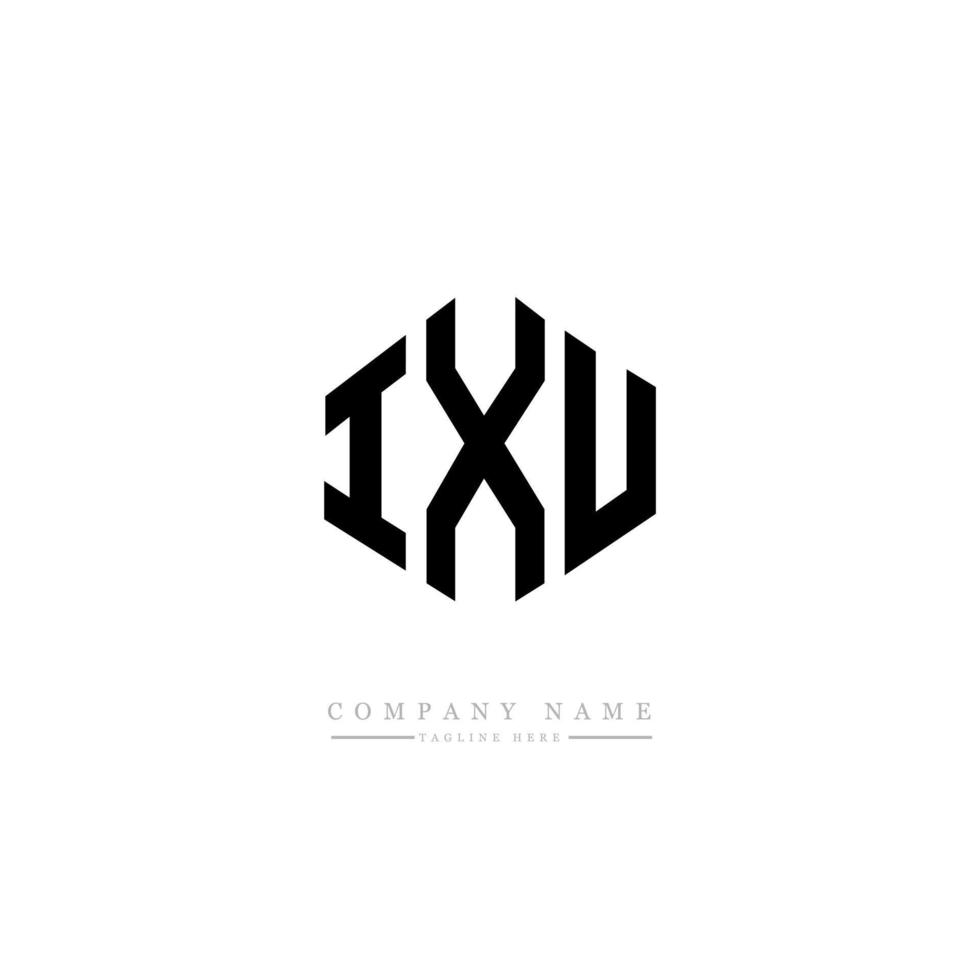 IXU letter logo design with polygon shape. IXU polygon and cube shape logo design. IXU hexagon vector logo template white and black colors. IXU monogram, business and real estate logo.