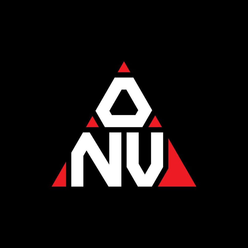 ONV triangle letter logo design with triangle shape. ONV triangle logo design monogram. ONV triangle vector logo template with red color. ONV triangular logo Simple, Elegant, and Luxurious Logo.