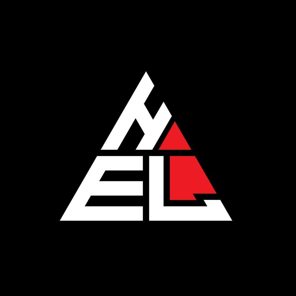 HEL triangle letter logo design with triangle shape. HEL triangle logo design monogram. HEL triangle vector logo template with red color. HEL triangular logo Simple, Elegant, and Luxurious Logo.