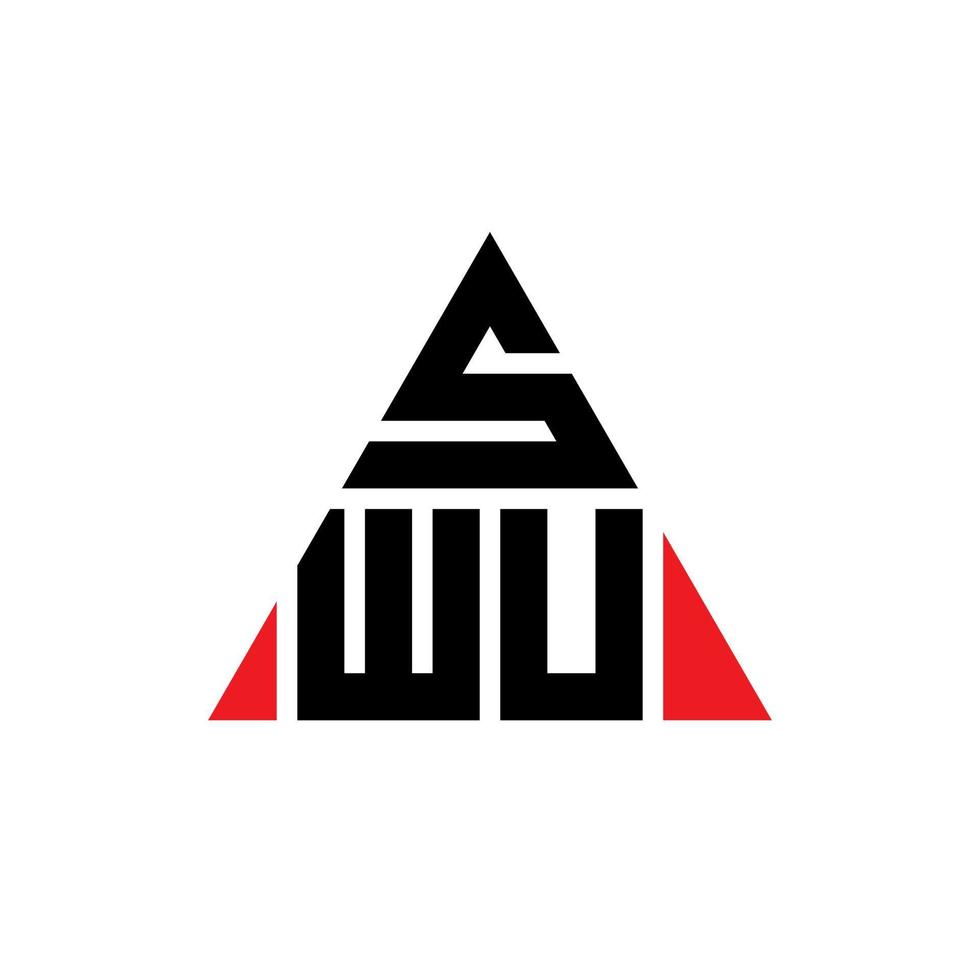 SWU triangle letter logo design with triangle shape. SWU triangle logo design monogram. SWU triangle vector logo template with red color. SWU triangular logo Simple, Elegant, and Luxurious Logo.