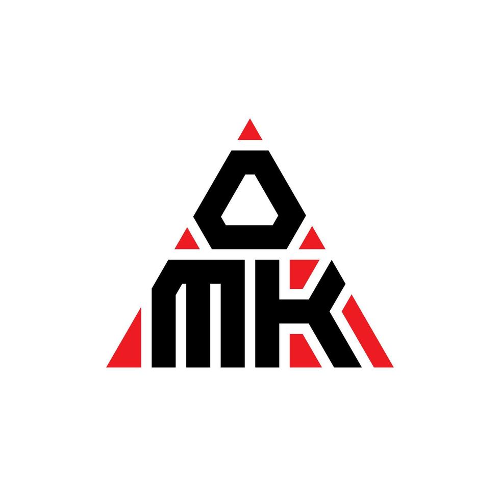 Diseño de logotipo de letra triangular omk con forma de triángulo. monograma de diseño de logotipo de triángulo omk. plantilla de logotipo de vector de triángulo omk con color rojo. logotipo triangular omk logotipo simple, elegante y lujoso.