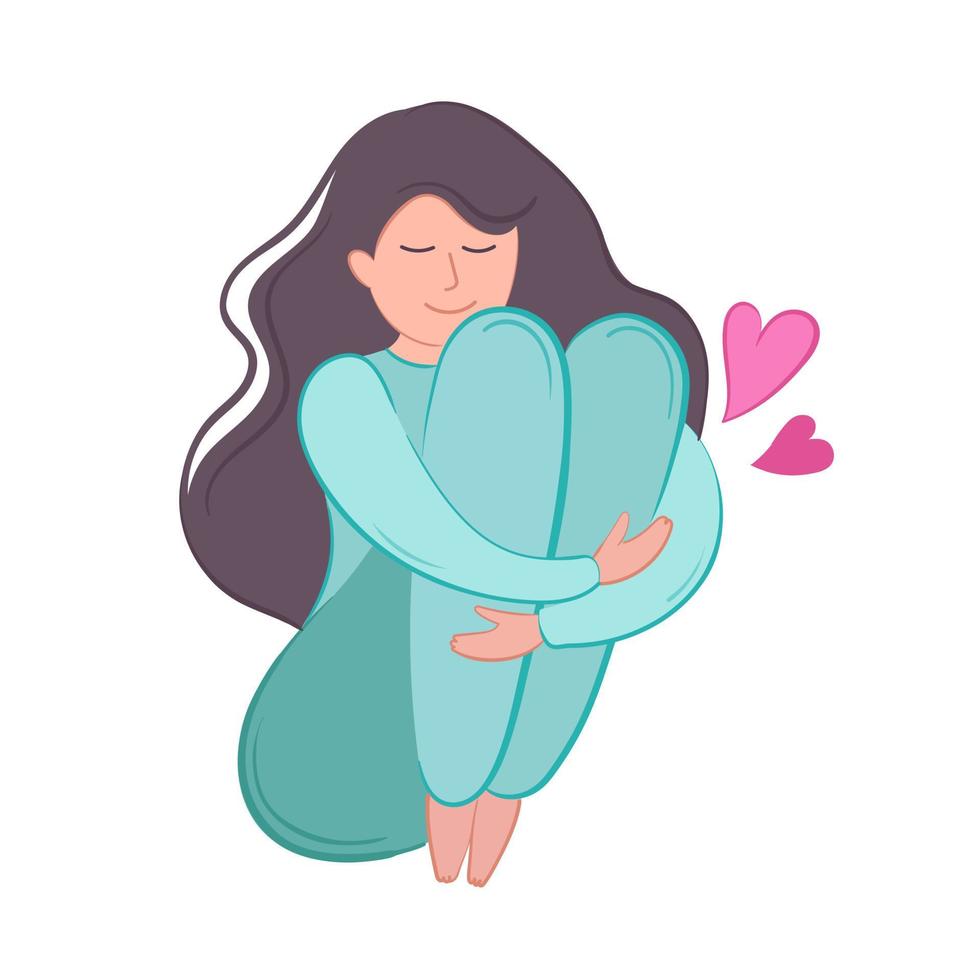 Vector illustration girl self love hug yourself