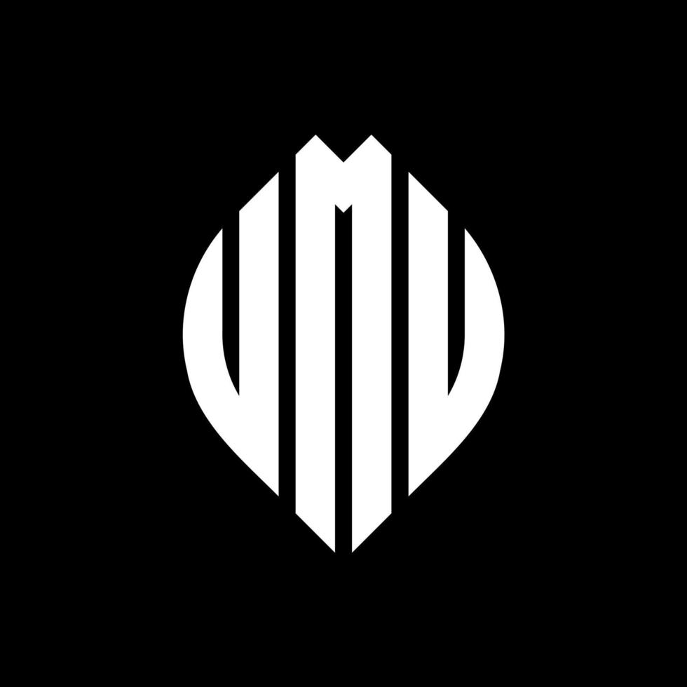 UMU circle letter logo design with circle and ellipse shape. UMU ellipse letters with typographic style. The three initials form a circle logo. UMU Circle Emblem Abstract Monogram Letter Mark Vector. vector