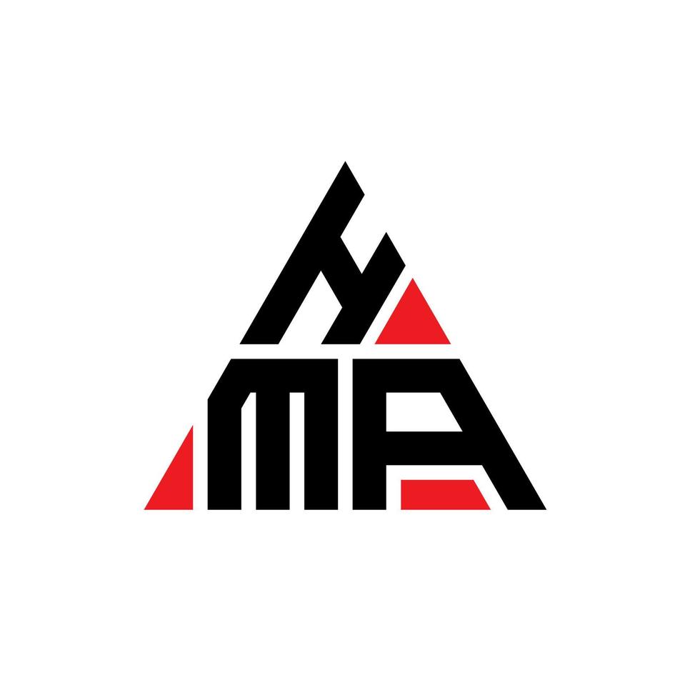 HMA triangle letter logo design with triangle shape. HMA triangle logo design monogram. HMA triangle vector logo template with red color. HMA triangular logo Simple, Elegant, and Luxurious Logo.