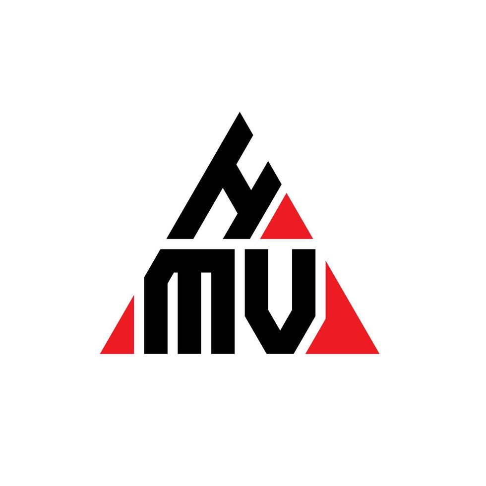 HMV triangle letter logo design with triangle shape. HMV triangle logo design monogram. HMV triangle vector logo template with red color. HMV triangular logo Simple, Elegant, and Luxurious Logo.