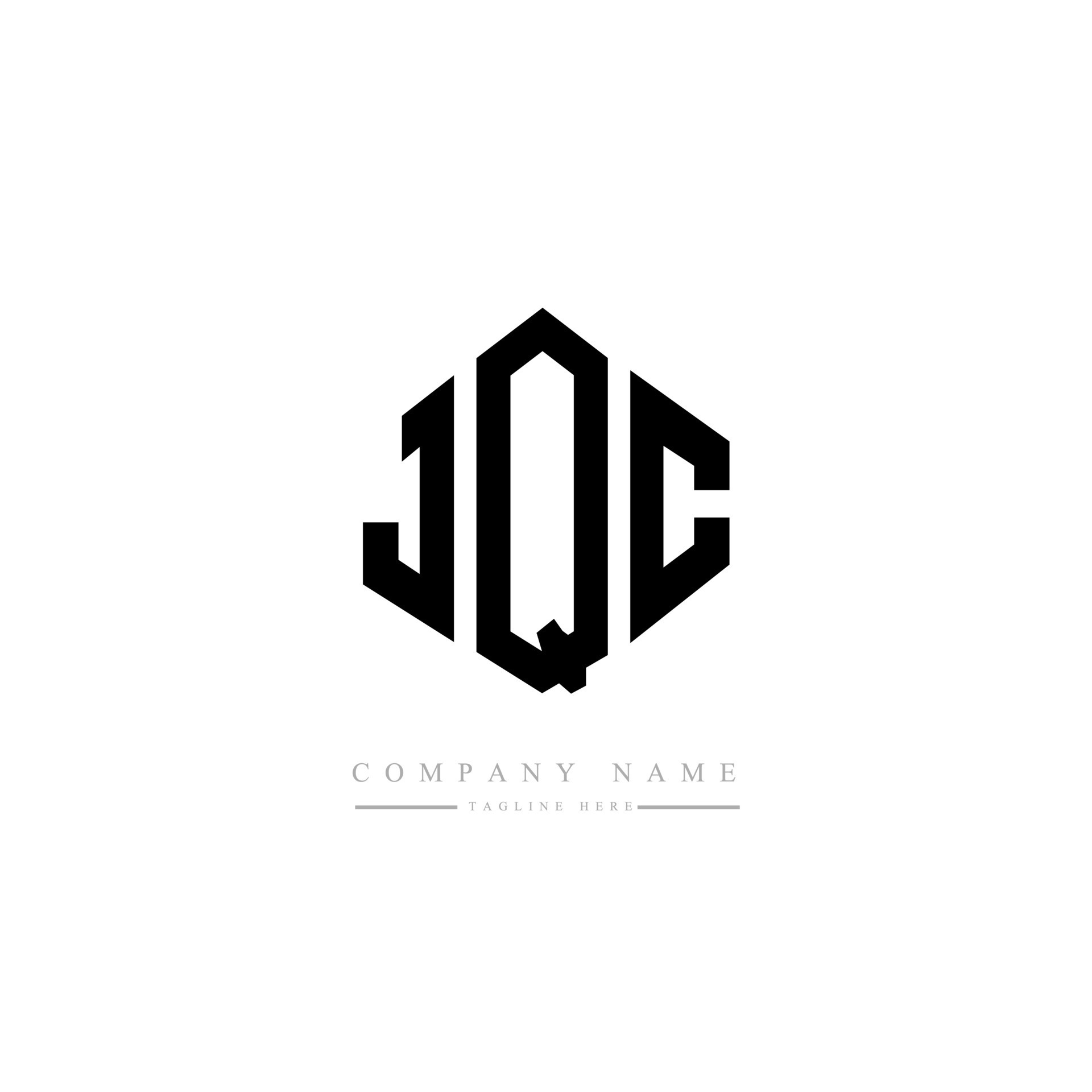 JQC letter logo design with polygon shape. JQC polygon and cube shape
