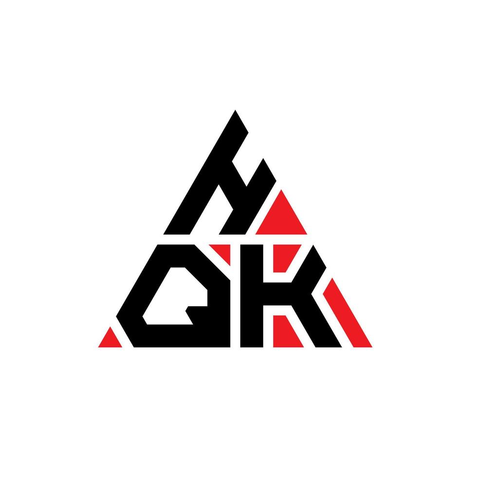 HQK triangle letter logo design with triangle shape. HQK triangle logo design monogram. HQK triangle vector logo template with red color. HQK triangular logo Simple, Elegant, and Luxurious Logo.