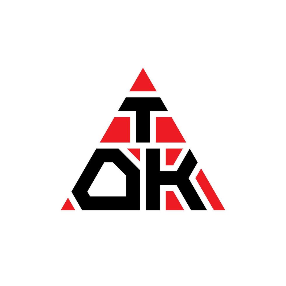 TOK triangle letter logo design with triangle shape. TOK triangle logo design monogram. TOK triangle vector logo template with red color. TOK triangular logo Simple, Elegant, and Luxurious Logo.
