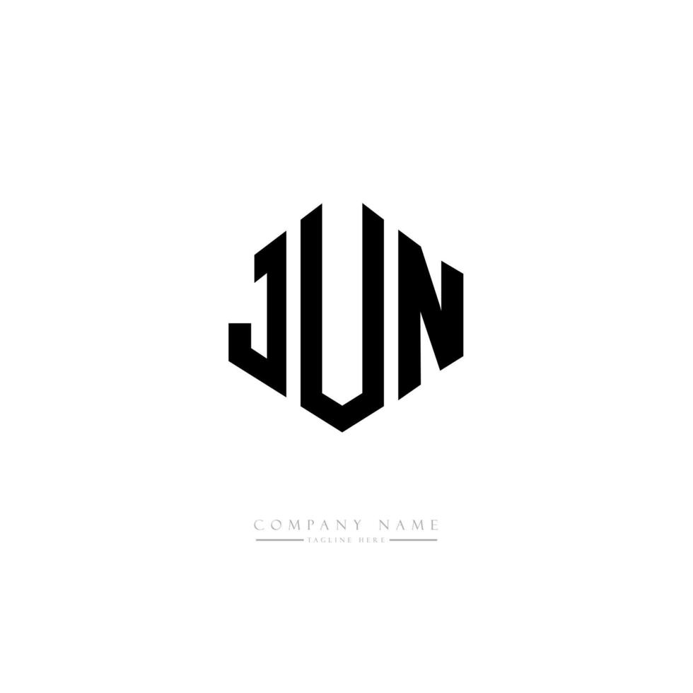 diseño de logotipo de letra jun con forma de polígono. diseño de logotipo en forma de cubo y polígono jun. jun hexágono vector logo plantilla colores blanco y negro. monograma jun, logotipo comercial y inmobiliario.