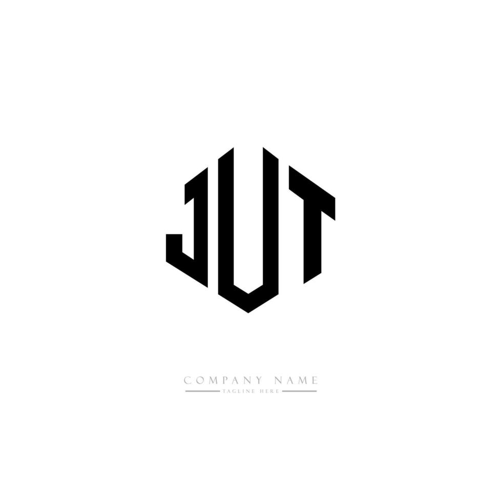 JUT letter logo design with polygon shape. JUT polygon and cube shape logo design. JUT hexagon vector logo template white and black colors. JUT monogram, business and real estate logo.