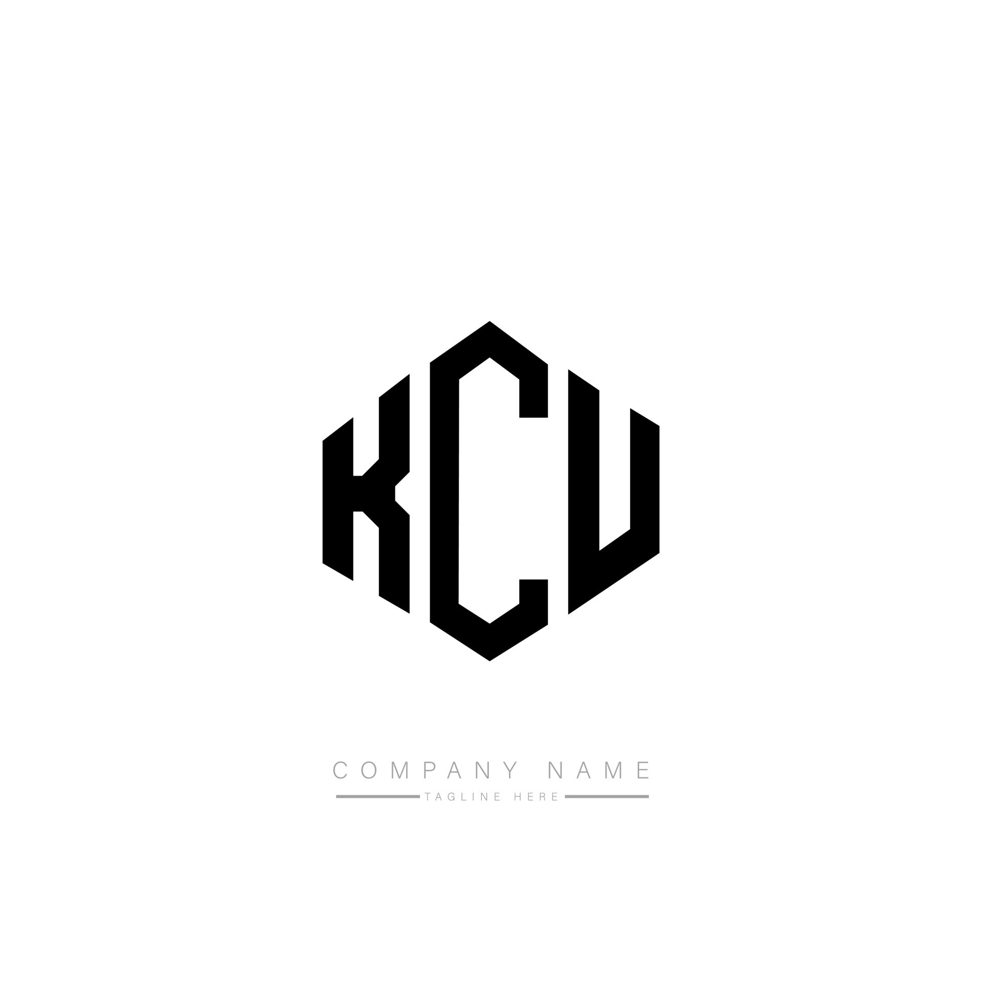 diseño de logotipo de letra kcu con forma de polígono. diseño de