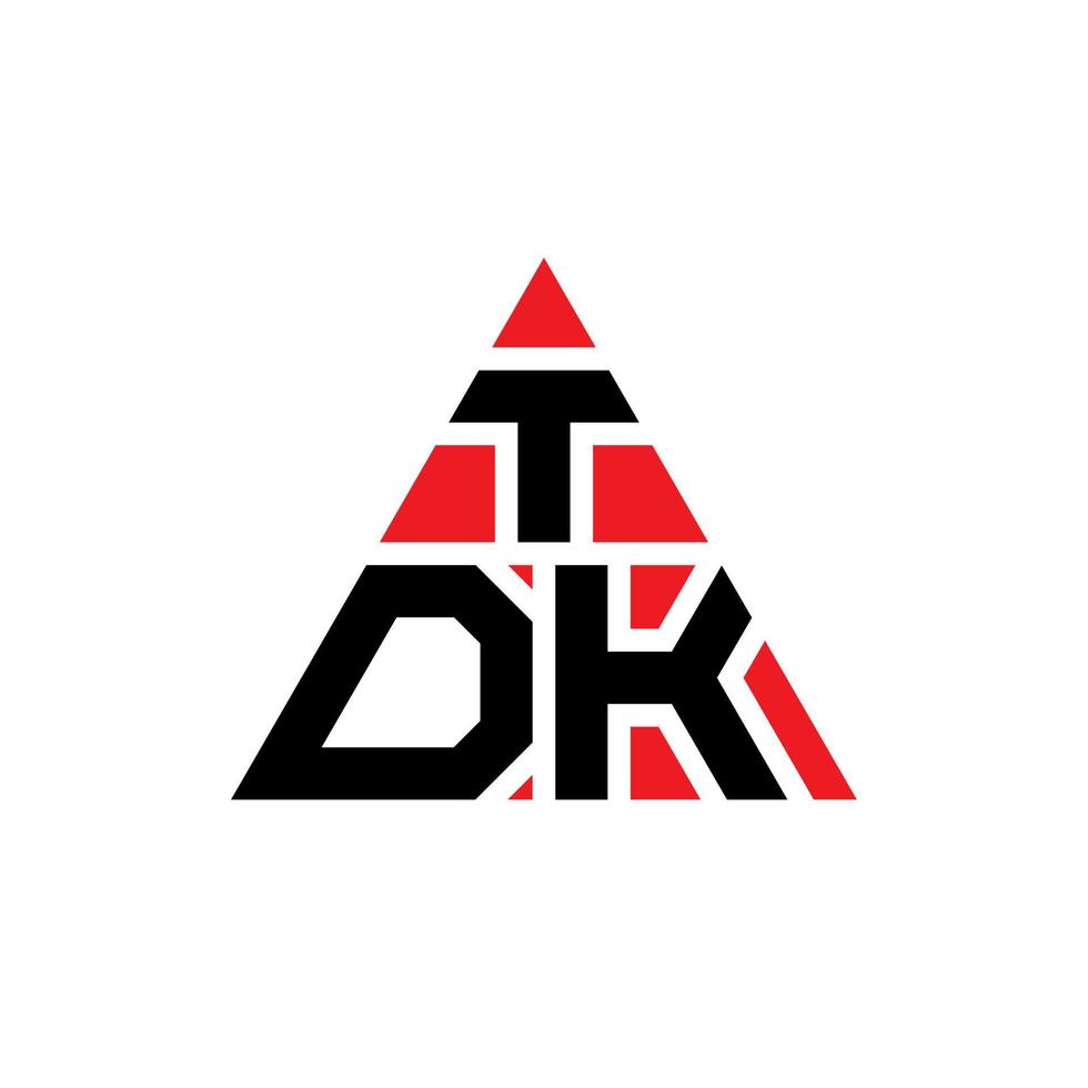 TDK triangle letter logo design with triangle shape. TDK triangle logo design monogram. TDK triangle vector logo template with red color. TDK triangular logo Simple, Elegant, and Luxurious Logo.