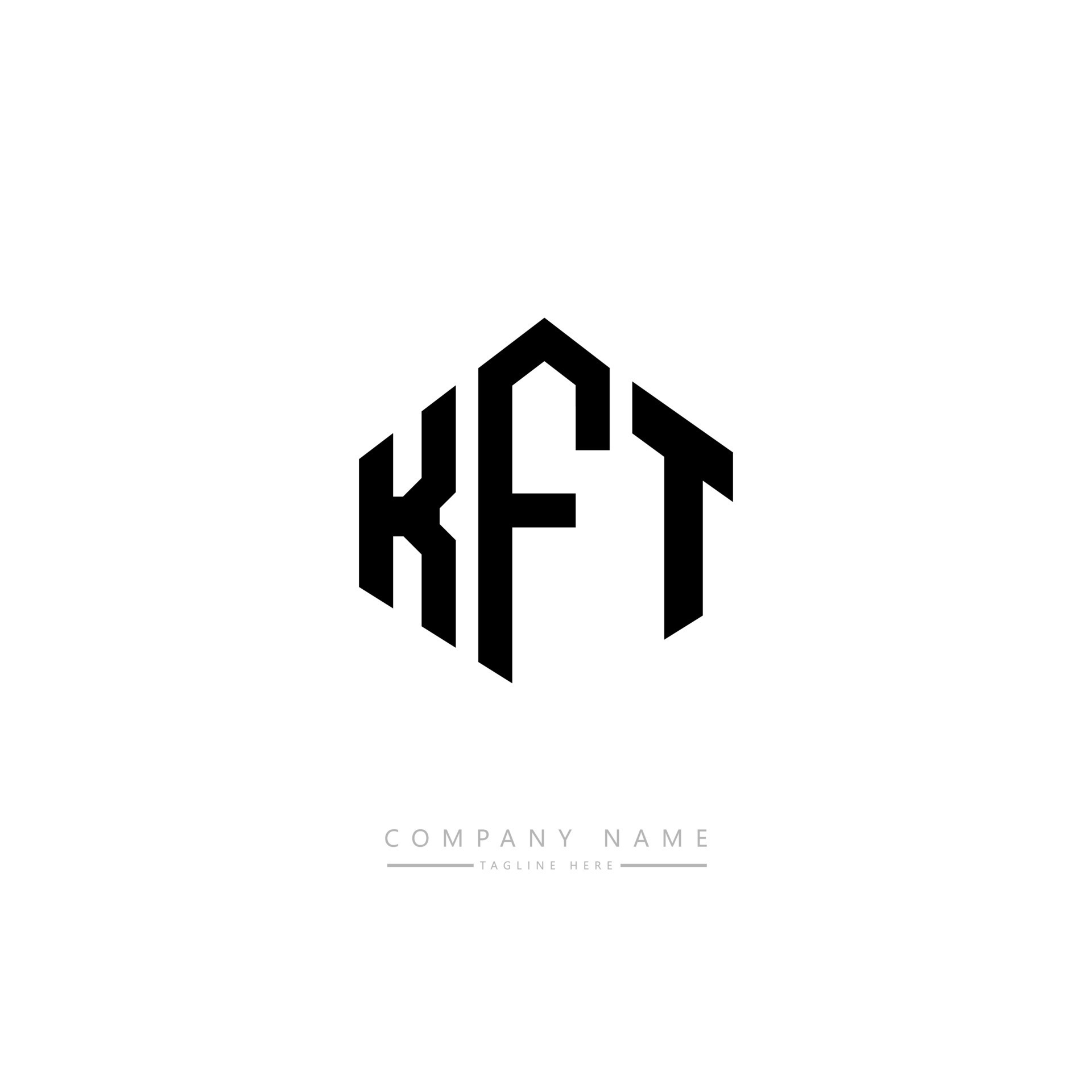 diseño de logotipo de letra kft con forma de polígono. diseño de logotipo en forma de cubo y