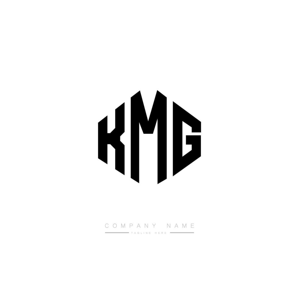 KMG letter logo design with polygon shape. KMG polygon and cube shape logo design. KMG hexagon vector logo template white and black colors. KMG monogram, business and real estate logo.