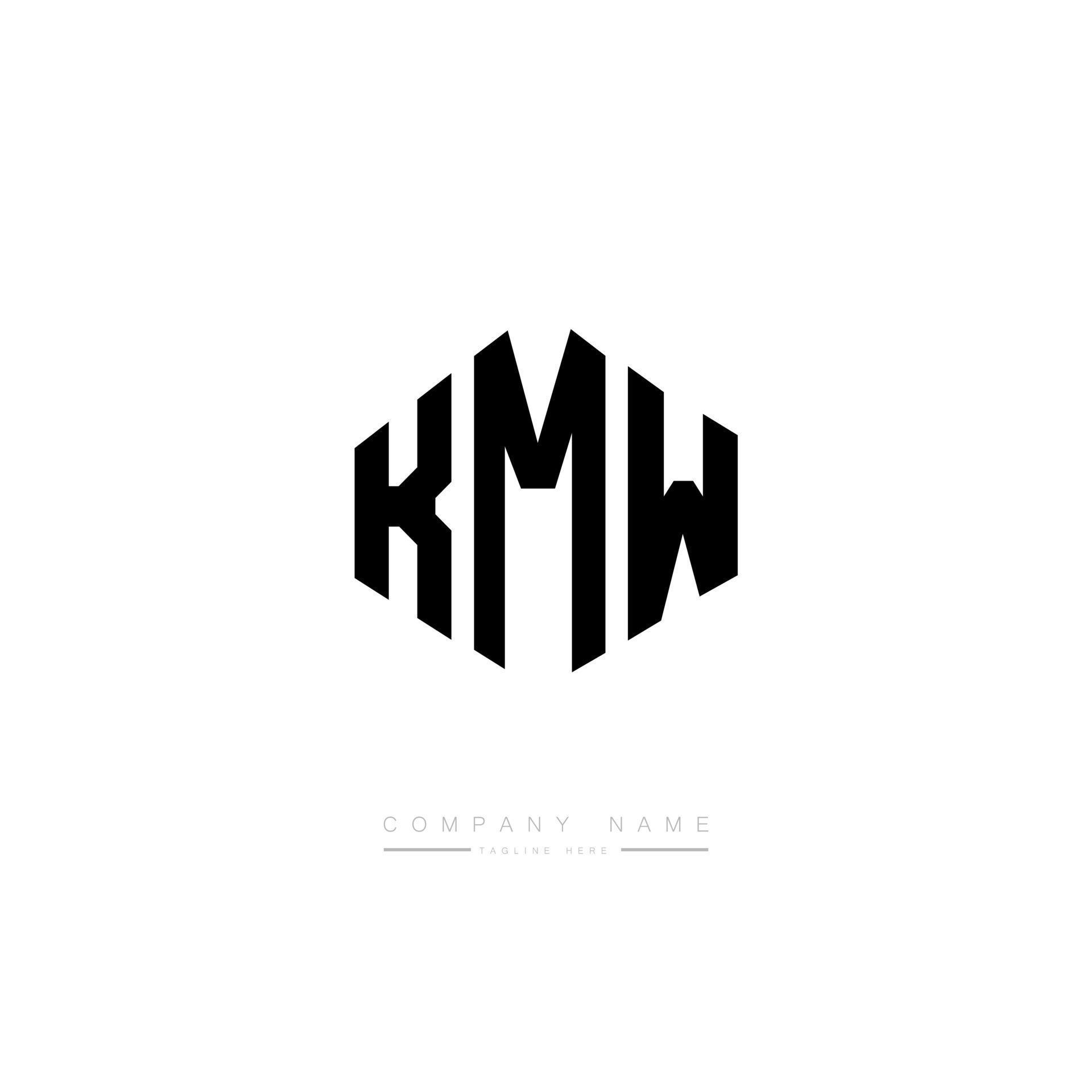 KMW letter logo design with polygon shape. KMW polygon and cube shape