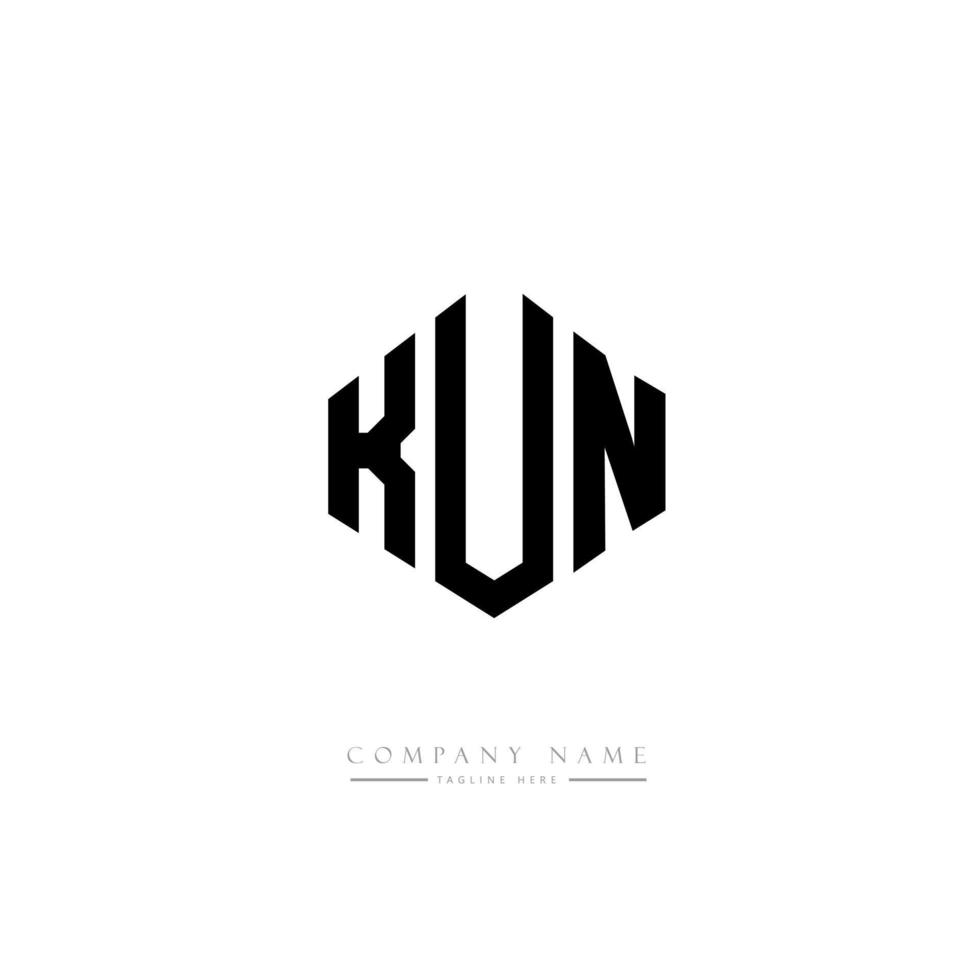 KUN letter logo design with polygon shape. KUN polygon and cube shape logo design. KUN hexagon vector logo template white and black colors. KUN monogram, business and real estate logo.