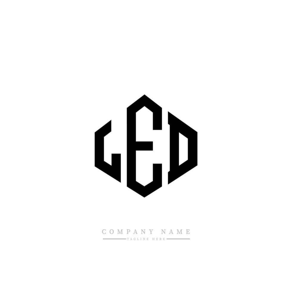 LED letter logo design with polygon shape. LED polygon and cube shape logo design. LED hexagon vector logo template white and black colors. LED monogram, business and real estate logo.