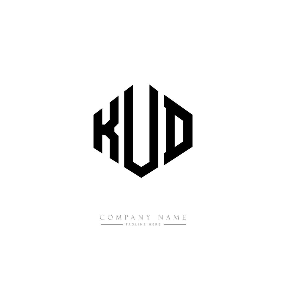 KUD letter logo design with polygon shape. KUD polygon and cube shape logo design. KUD hexagon vector logo template white and black colors. KUD monogram, business and real estate logo.