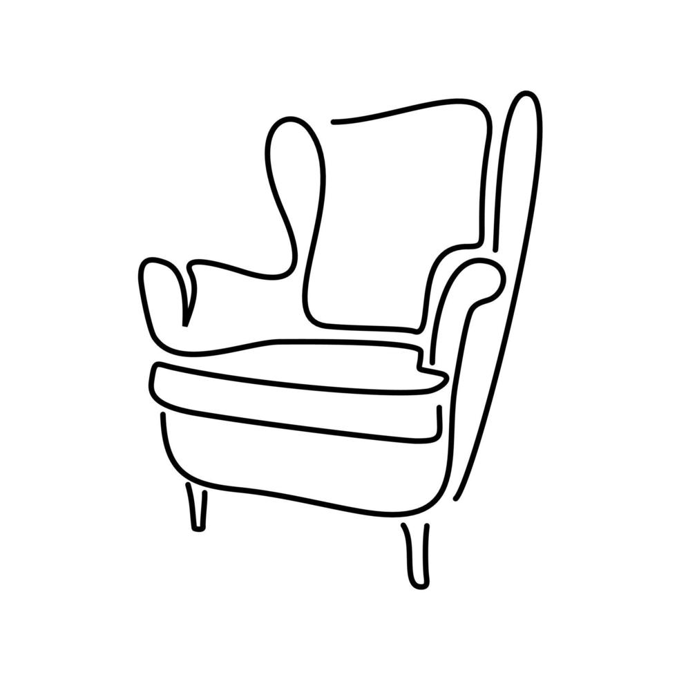 línea delgada del logotipo de la silla. elegante sillón chimenea. vector de aislamiento de icono de muebles tapizados - diseño aristocrático para exquisitos conocedores de la simplicidad y la estética. ergonomía