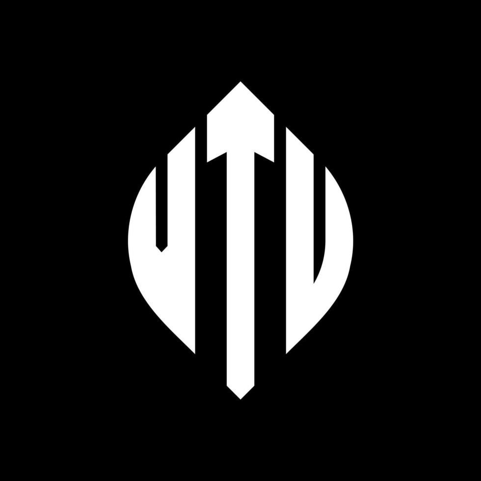 VTU circle letter logo design with circle and ellipse shape. VTU ellipse letters with typographic style. The three initials form a circle logo. VTU Circle Emblem Abstract Monogram Letter Mark Vector. vector