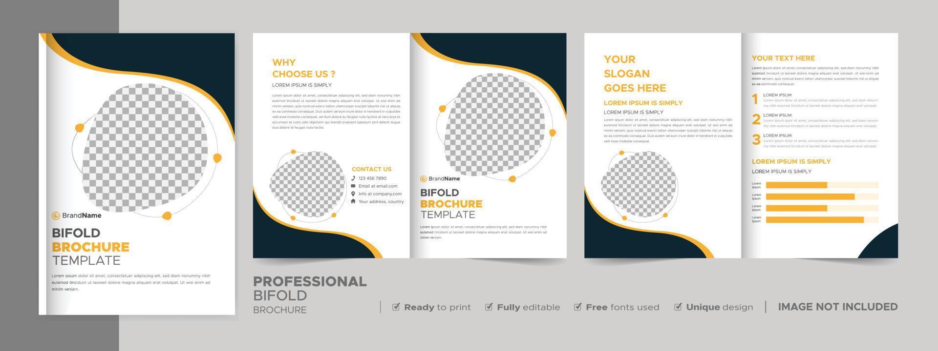 Bifold Brochure Design Template for Your Company, Corporate, Business, Advertising, Marketing, Agency, and Internet Business. vector