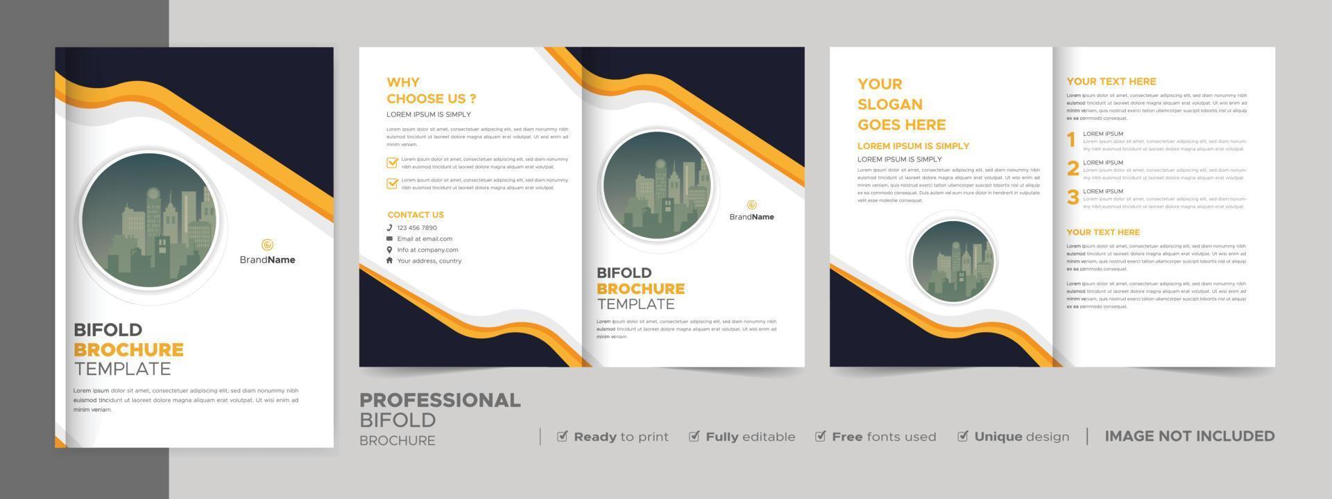 Bifold Brochure Design Template for Your Company, Corporate, Business, Advertising, Marketing, Agency, and Internet Business. vector