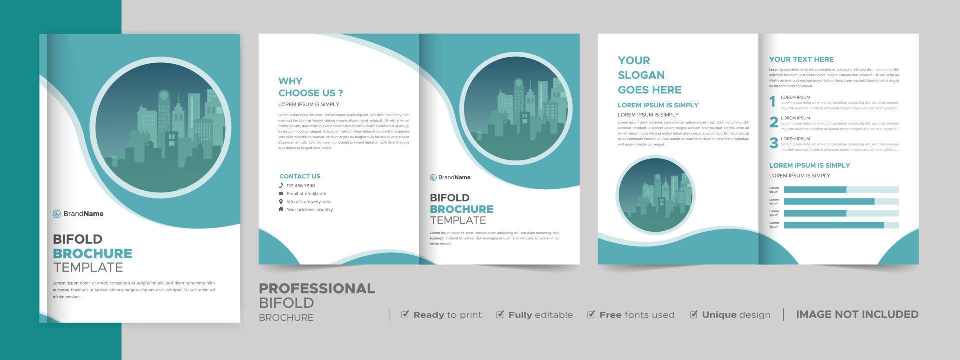 Bifold Brochure Design Template for Your Company, Corporate, Business, Advertising, Marketing, Agency, and Internet Business. vector