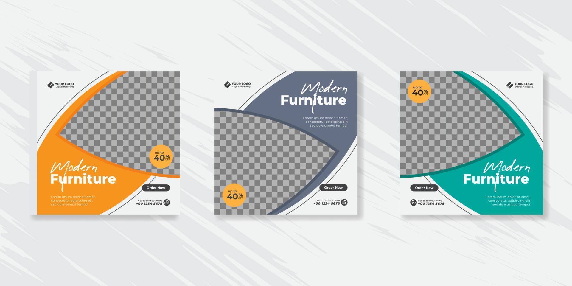 Modern Furniture social media post templates design vector