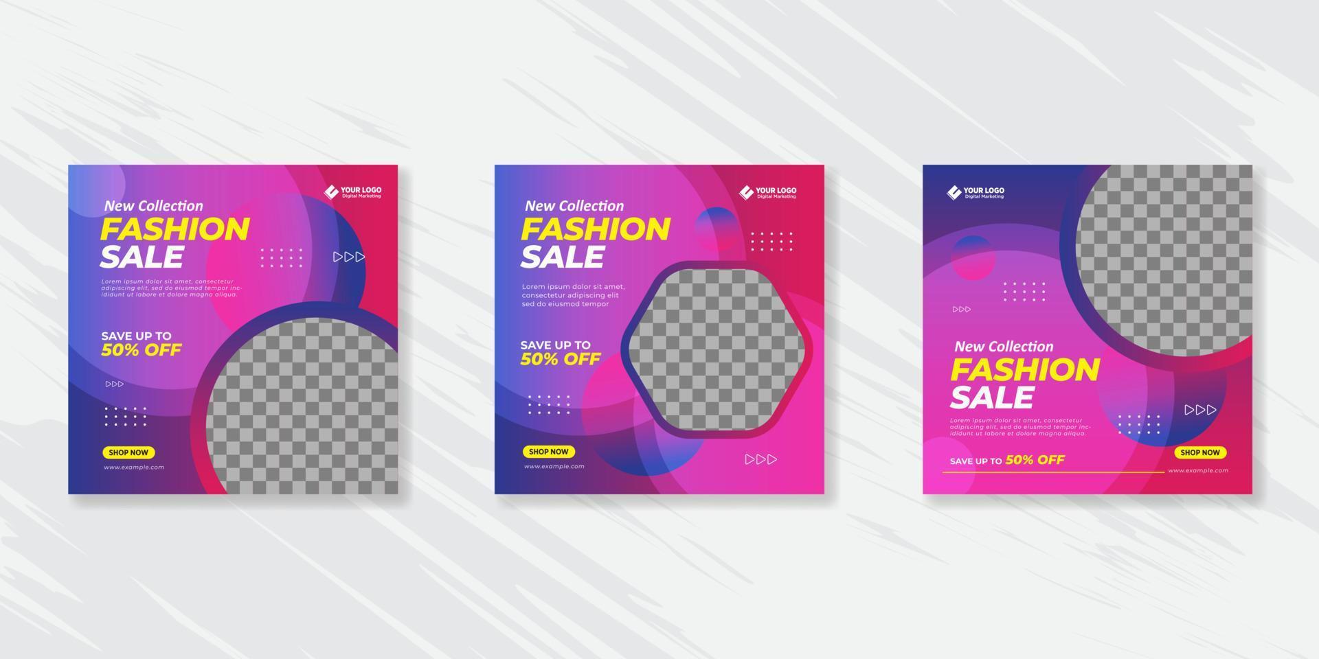 Fashion promotion social media post templates vector