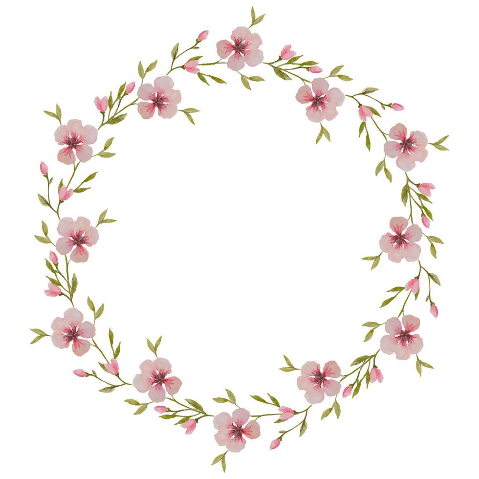 Floral Watercolor Round Frame Isolated On White Background. vector