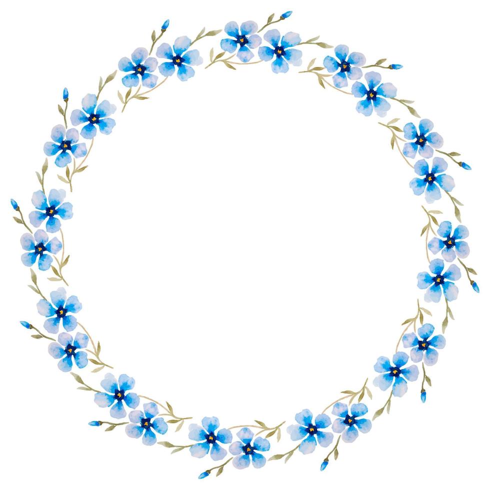 Watercolor Wreath With Blue Flowers On A White Background. vector