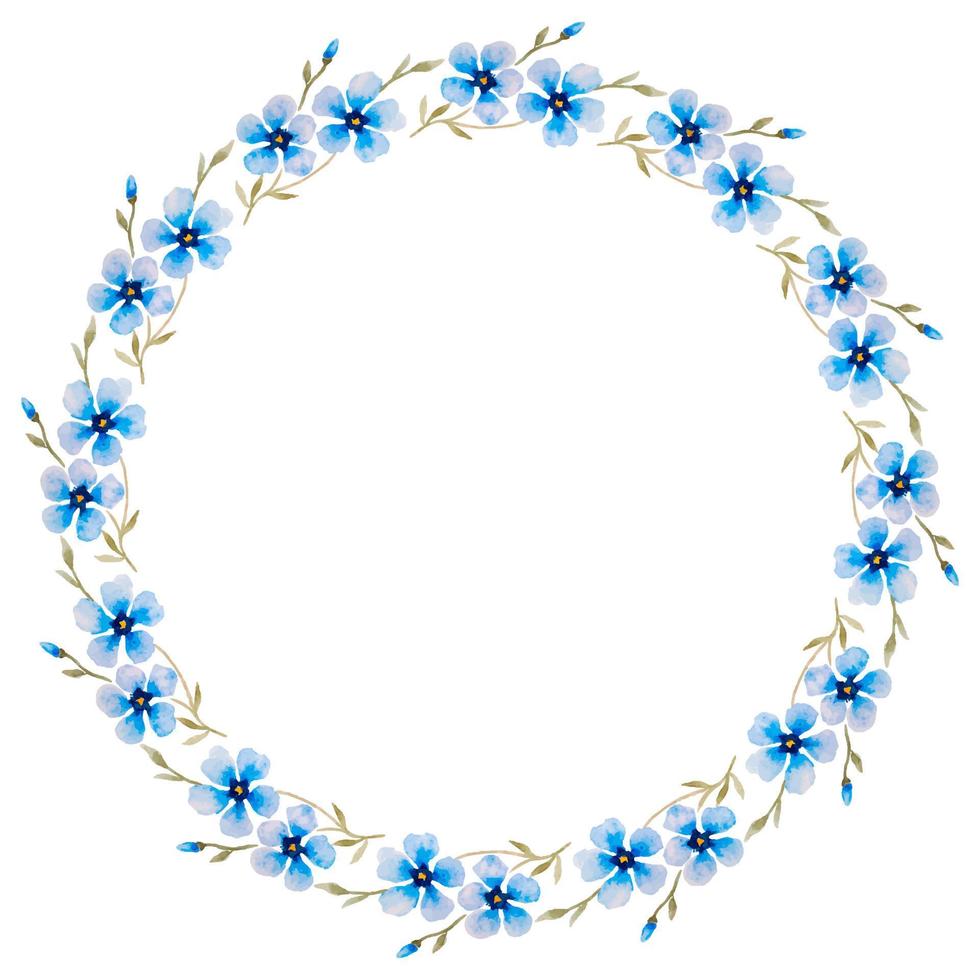 corona de acuarela con flores azules sobre un fondo blanco. vector