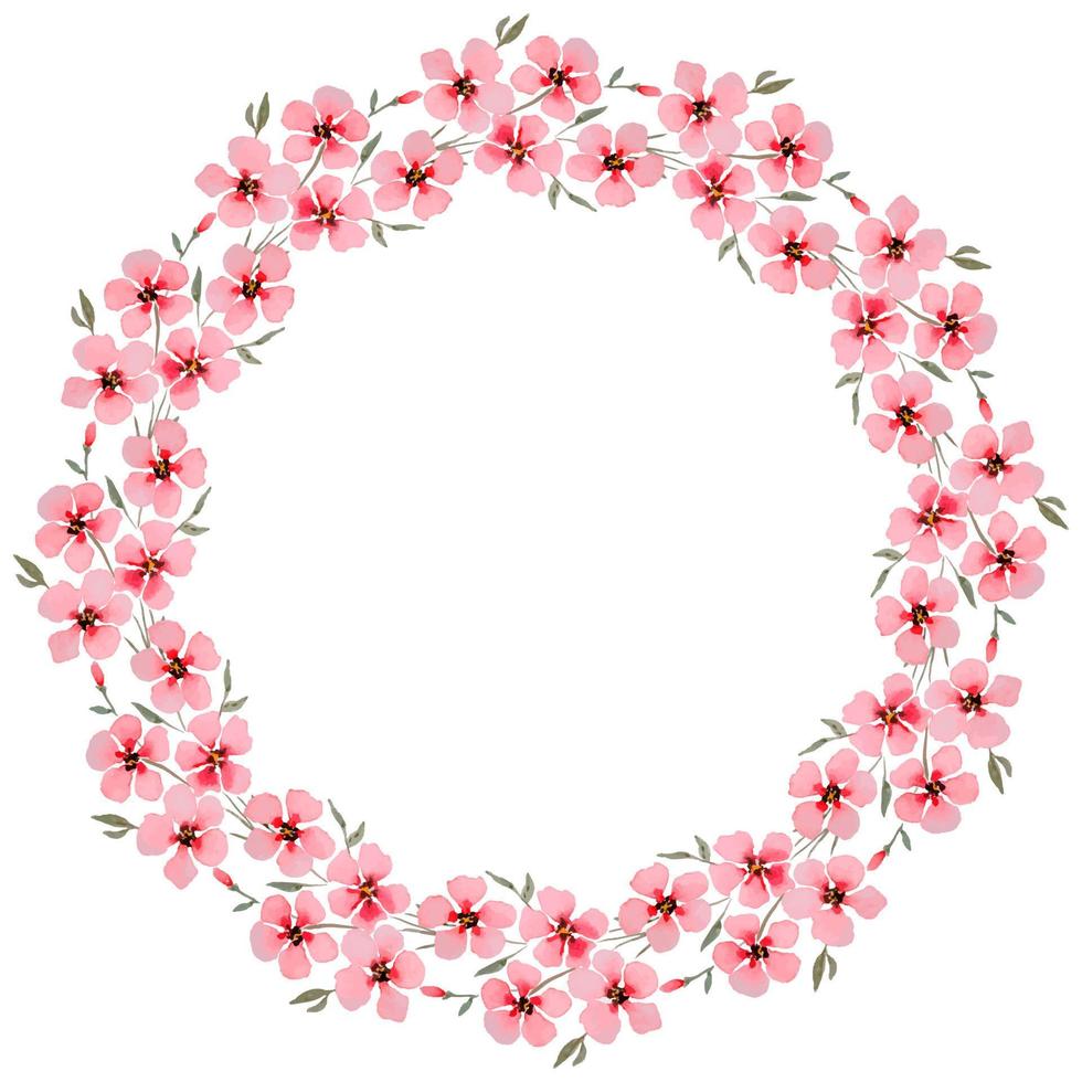Round Watercolor Frame With Red Flowers On A White Background. vector