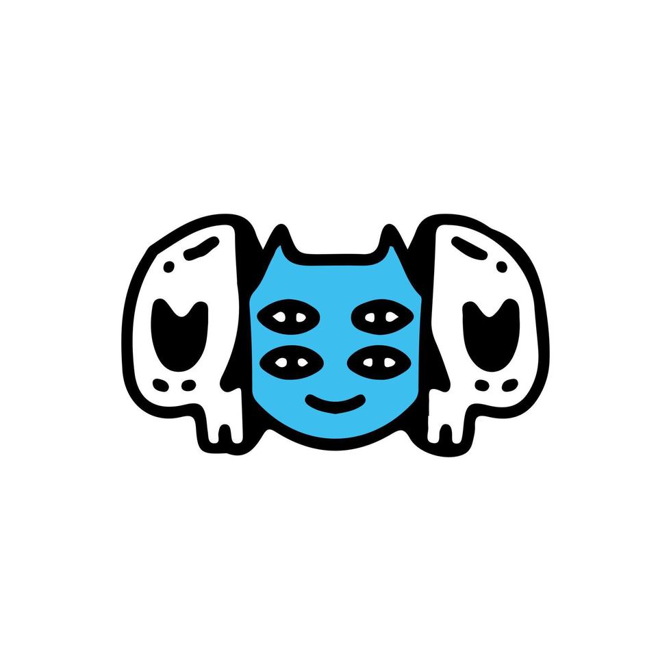 Two half of skull face with four eyes cat inside. Illustration for t shirt, poster, logo, sticker, or apparel merchandise. vector
