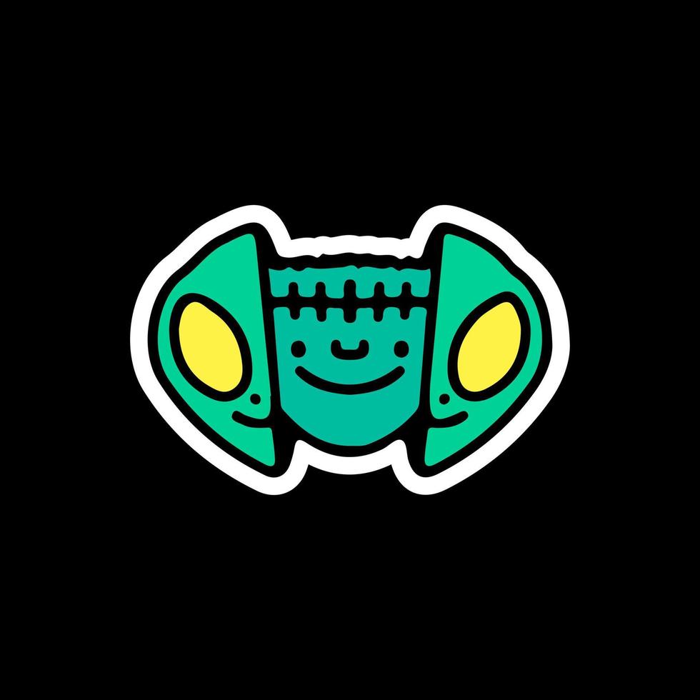 Two half of alien face with Frankenstein inside. Illustration for t shirt, poster, logo, sticker, or apparel merchandise. vector